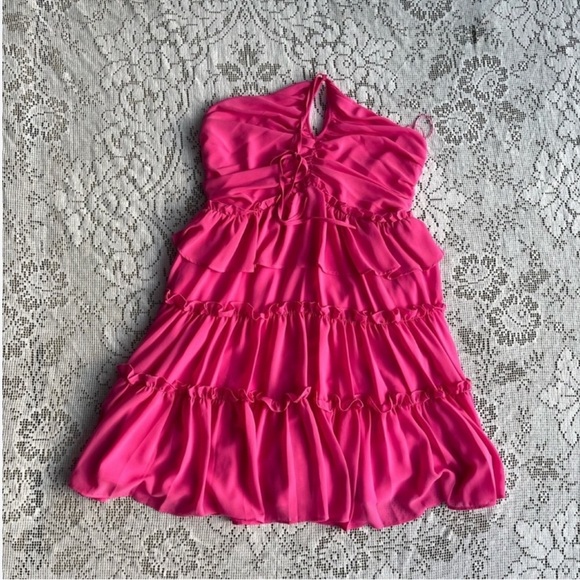 Women’s Neiman Marcus one33 social bright pink halter ruffle size 8 nwt - Picture 2 of 8
